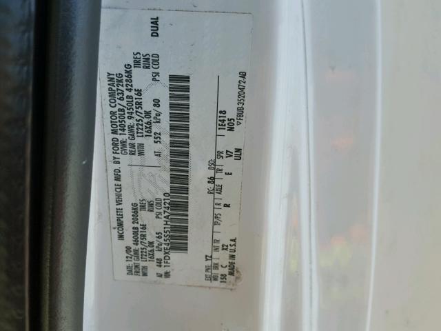 1FDXE45S51HA74210 - 2002 JAYC TRAVEL TRL თეთრი ფოტო 10