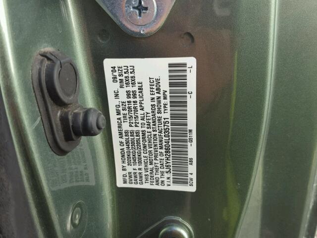 5J6YH28604L035751 - 2004 HONDA ELEMENT GREEN photo 10