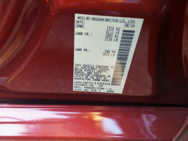 1N4AL3AP7FC150404 - 2015 NISSAN ALTIMA 2.5 RED photo 10