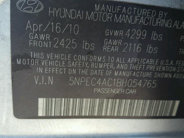 5NPEC4AC1BH054765 - 2011 HYUNDAI SONATA SE SILVER photo 10