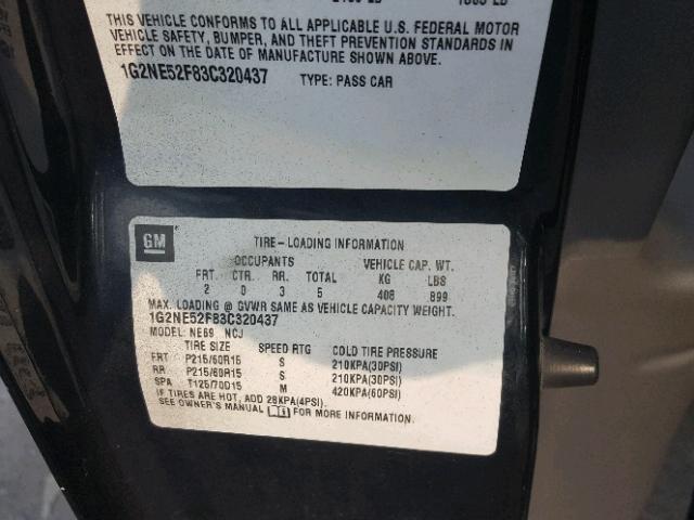 1G2NE52F83C320437 - 2003 PONTIAC GRAND AM S Qara foto 10