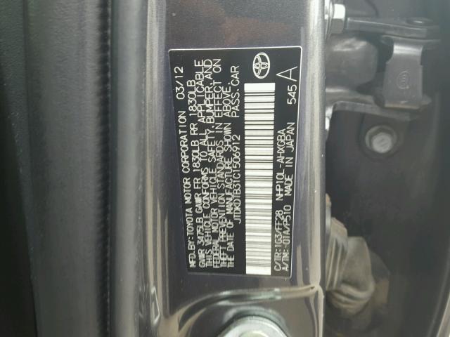 JTDKDTB31C1506912 - 2012 TOYOTA PRIUS C GRAY photo 10