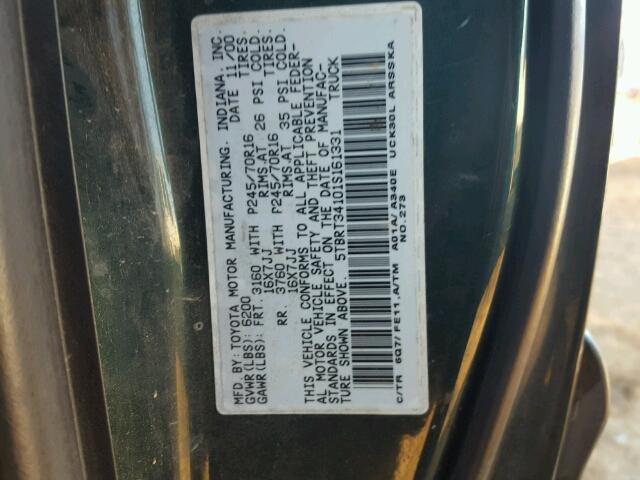 5TBRT34101S161331 - 2001 TOYOTA TUNDRA ACC GREEN photo 10