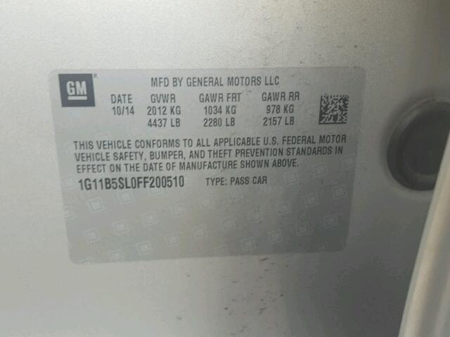 1G11B5SL0FF200510 - 2015 CHEVROLET MALIBU LS ვერცხლისფერი ფოტო 10