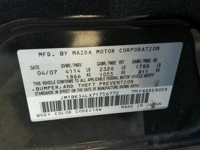 JM1BK34LX71756772 - 2007 MAZDA SPEED 3 黑色 照片 10