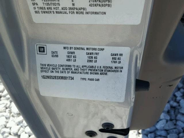 1G2NE52E3XM881734 - 1999 PONTIAC GRAND AM S ნაცრისფერი ფოტო 10