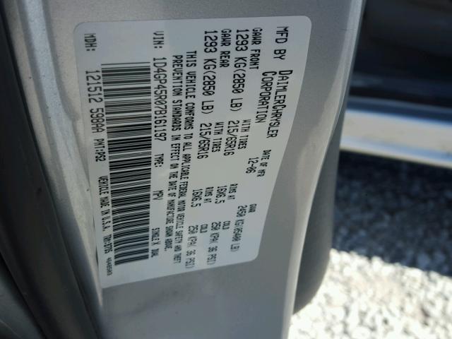 1D4GP45R07B161197 - 2007 DODGE CARAVAN SILVER photo 10