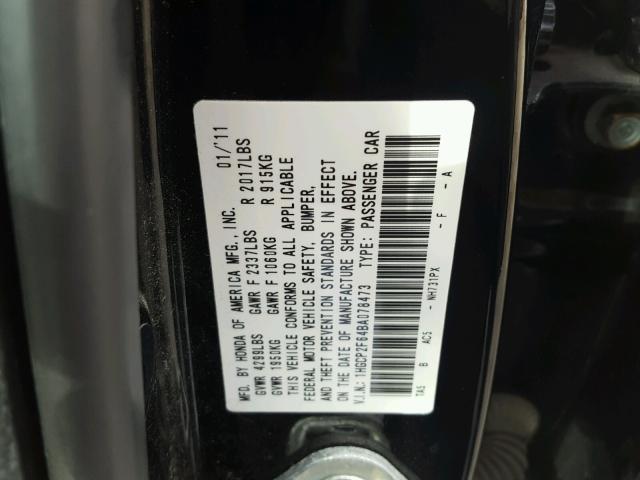 1HGCP2F64BA078473 - 2011 HONDA ACCORD SE BLACK photo 10