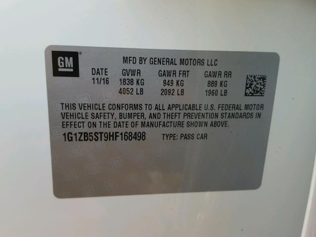 1G1ZB5ST9HF168498 - 2017 CHEVROLET MALIBU LS თეთრი ფოტო 10