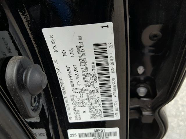 5TFCZ5AN1GX023749 - 2016 TOYOTA TACOMA DOU BLACK photo 10