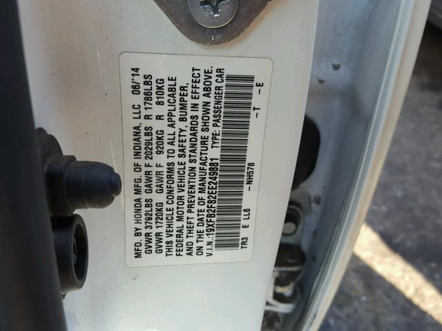 19XFB2F82EE249881 - 2014 HONDA CIVIC EX WHITE photo 10