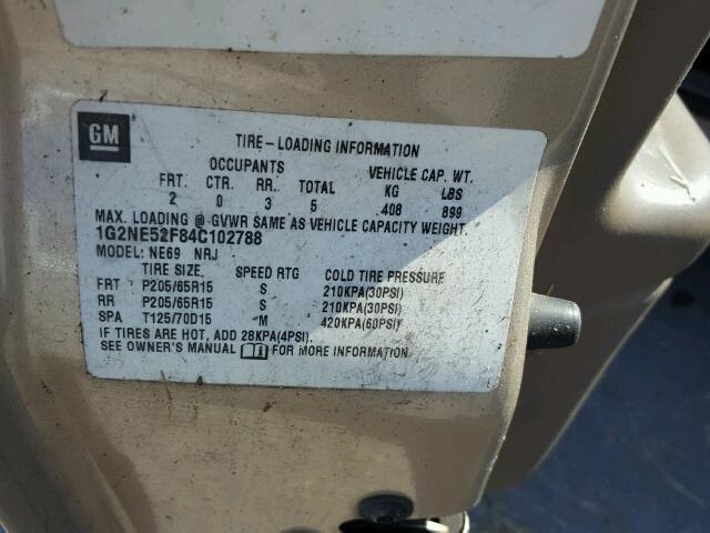 1G2NE52F84C102788 - 2004 PONTIAC GRAND AM S 棕色 照片 10