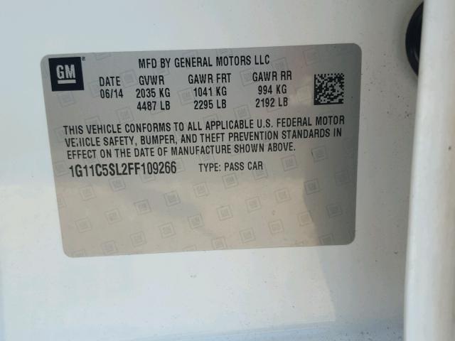 1G11C5SL2FF109266 - 2015 CHEVROLET MALIBU 1LT 白色 照片 10