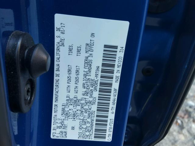 3TMCZ5AN0HM072352 - 2017 TOYOTA TACOMA DOU BLUE photo 10