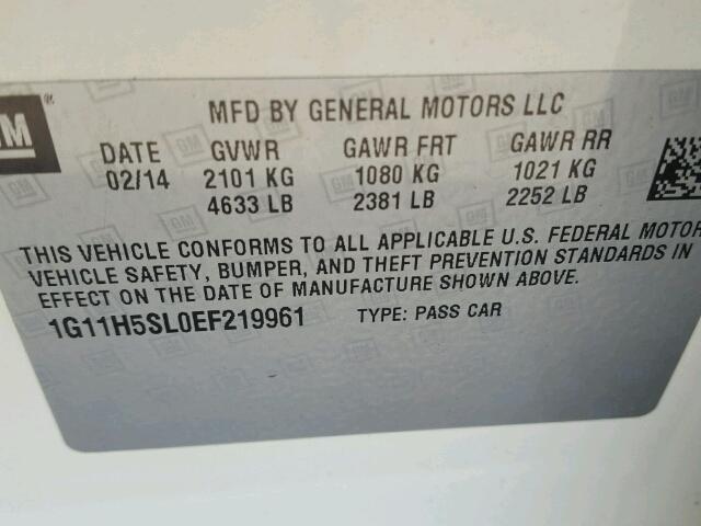 1G11H5SL0EF219961 - 2014 CHEVROLET MALIBU LTZ 白色 照片 10