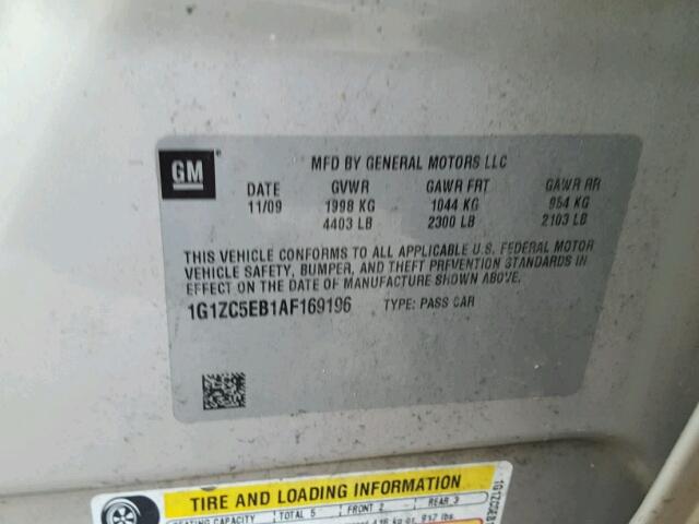 1G1ZC5EB1AF169196 - 2010 CHEVROLET MALIBU 1LT 金色 照片 10