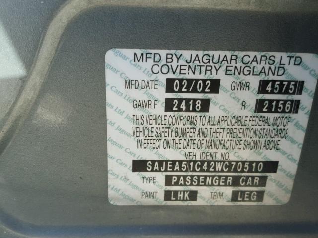 SAJEA51C42WC70510 - 2002 JAGUAR X-TYPE 3.0 GRAY photo 10