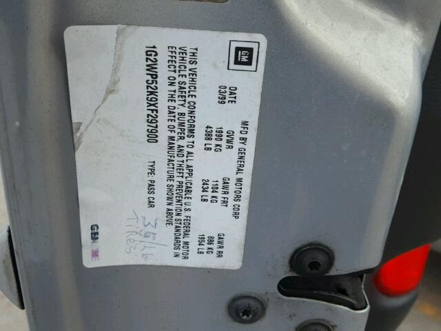 1G2WP52K9XF297900 - 1999 PONTIAC GRAND PRIX SILVER photo 10