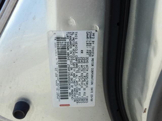 JT6HF10U4X0024104 - 1999 LEXUS RX 300 SILVER photo 10