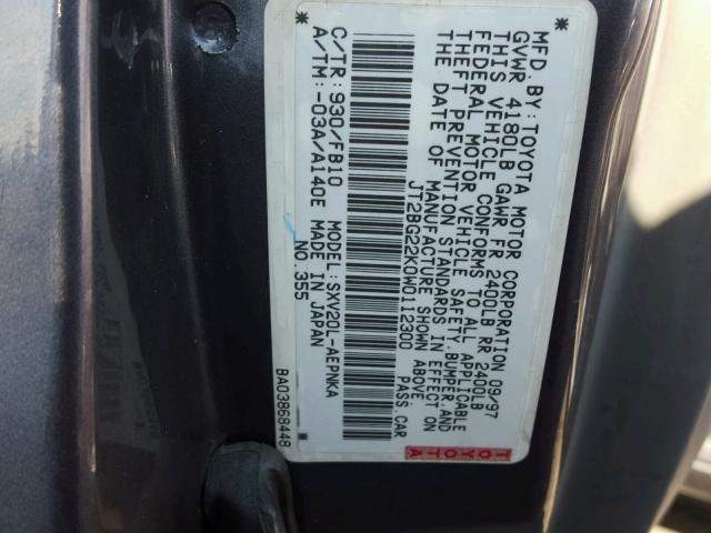 JT2BG22K0W0112300 - 1998 TOYOTA CAMRY CE GRAY photo 10