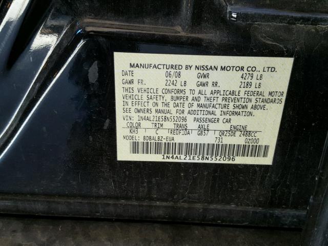 1N4AL21E58N552096 - 2008 NISSAN ALTIMA 2.5 BLACK photo 10