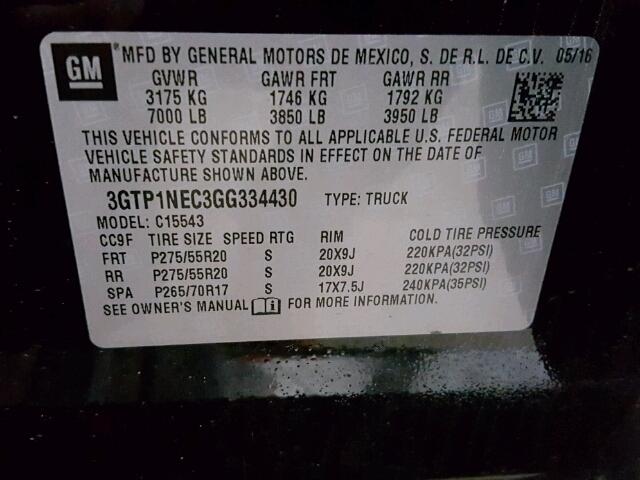 3GTP1NEC3GG334430 - 2016 GMC SIERRA C15 BLACK photo 10