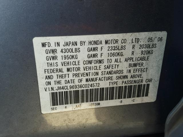 JH4CL96936C024572 - 2006 ACURA TSX BLUE photo 10