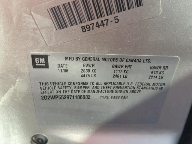 2G2WP552971186802 - 2007 PONTIAC GRAND PRIX SILVER photo 10