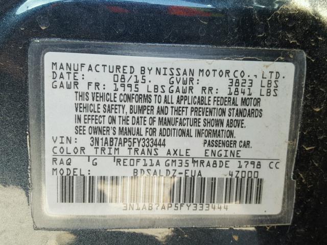 3N1AB7AP5FY333444 - 2015 NISSAN SENTRA BLUE photo 10