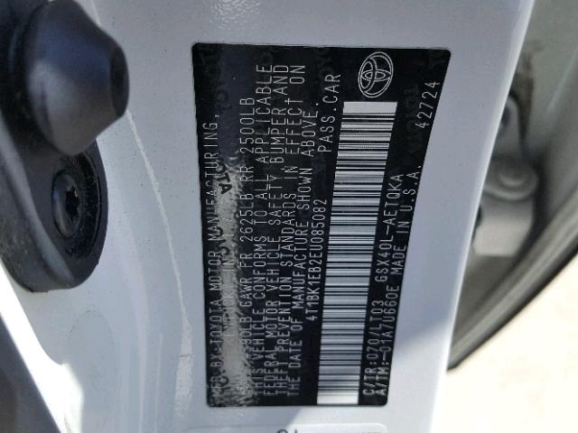 4T1BK1EB2EU085082 - 2014 TOYOTA AVALON BAS 白色 照片 10