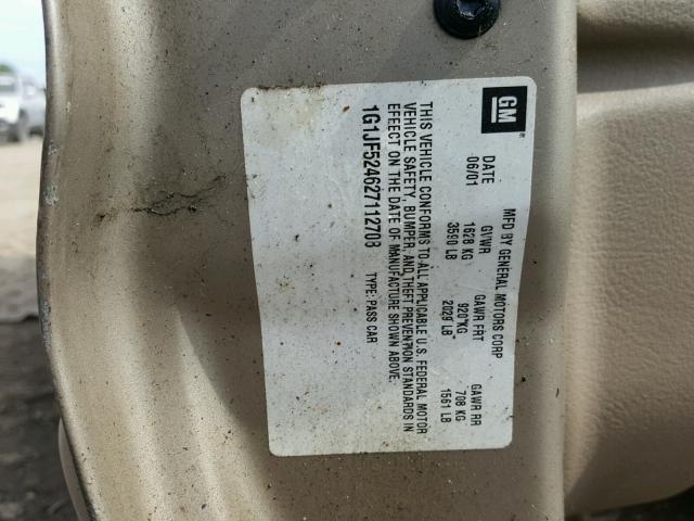 1G1JF524627112708 - 2002 CHEVROLET CAVALIER L TAN photo 10