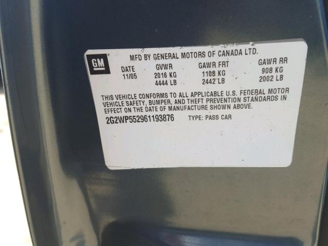 2G2WP552961193876 - 2006 PONTIAC GRAND PRIX TEAL photo 10