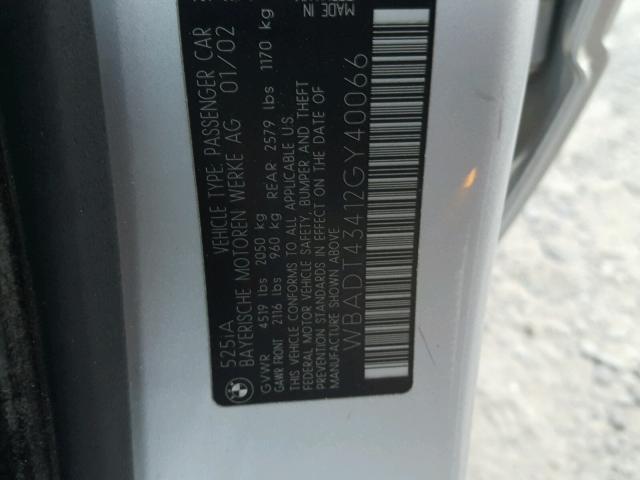 WBADT43412GY40066 - 2002 BMW 525 SILVER photo 10