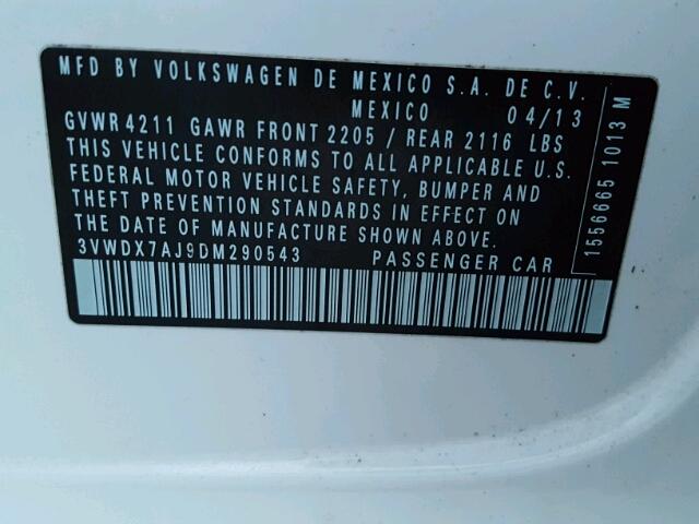 3VWDX7AJ9DM290543 - 2013 VOLKSWAGEN JETTA SE Ağ foto 10