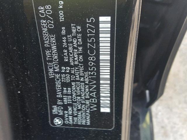 WBANV13598CZ51275 - 2008 BMW 528 XI BLACK photo 10