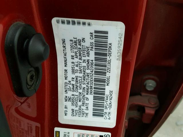 1NXBR32EX5Z423964 - 2005 TOYOTA COROLLA CE RED photo 10