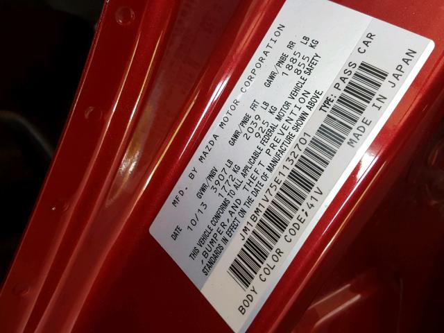 JM1BM1V75E1132701 - 2014 MAZDA 3 TOURING RED photo 10