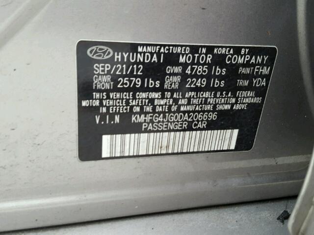 KMHFG4JG0DA206696 - 2013 HYUNDAI AZERA GRAY photo 10