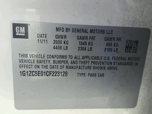 1G1ZC5E01CF223128 - 2012 CHEVROLET MALIBU 1LT თეთრი ფოტო 10