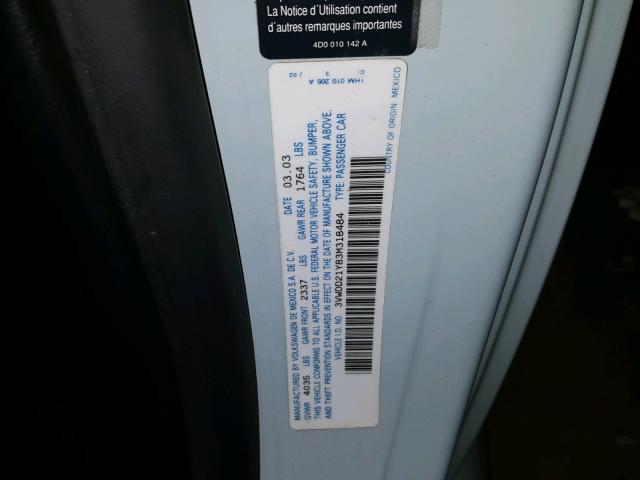 3VWDD21Y83M318484 - 2003 VOLKSWAGEN NEW BEETLE 蓝色 照片 10