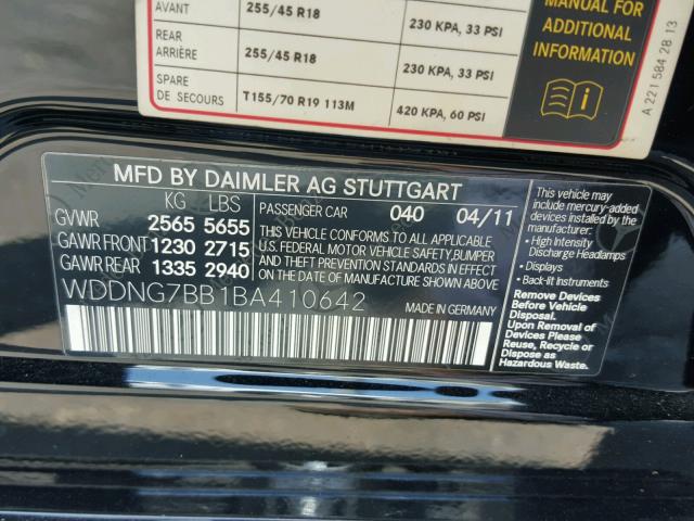 WDDNG7BB1BA410642 - 2011 MERCEDES-BENZ S 550 BLACK photo 10