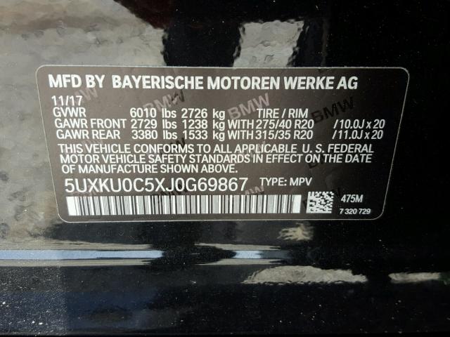 5UXKU0C5XJ0G69867 - 2018 BMW X6 SDRIVE3 BLACK photo 10