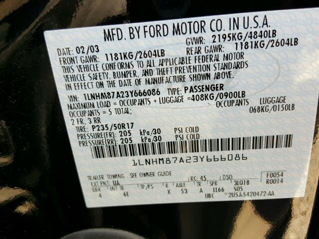 1LNHM87A23Y666086 - 2003 LINCOLN LS 黑色 照片 10