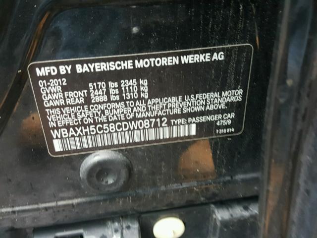 WBAXH5C58CDW08712 - 2012 BMW 528 XI BLACK photo 10