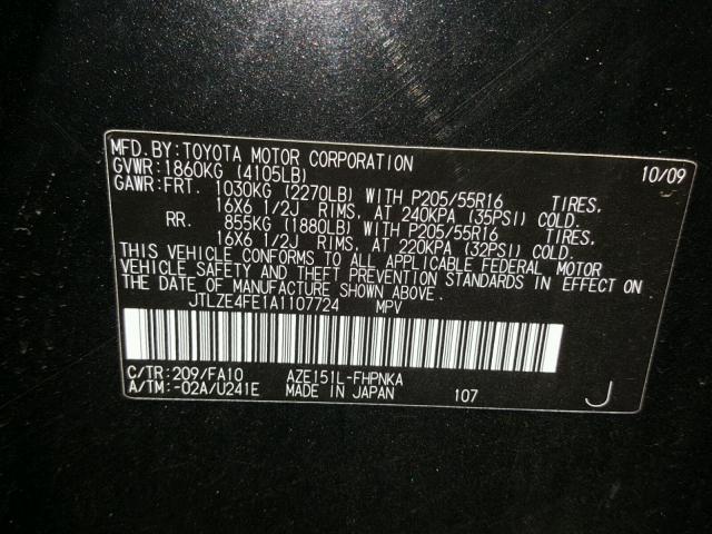 JTLZE4FE1A1107724 - 2010 TOYOTA SCION XB Negro foto 10