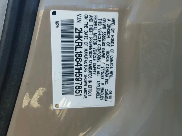 2HKRL18641H597851 - 2001 HONDA ODYSSEY GOLD photo 10