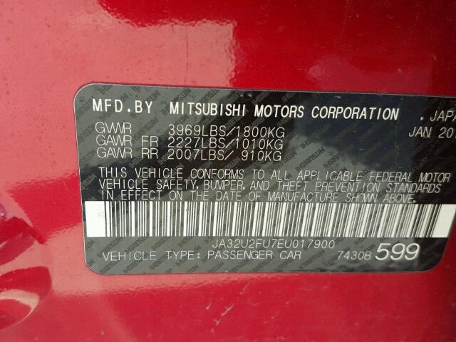 JA32U2FU7EU017900 - 2014 MITSUBISHI LANCER ES/ RED photo 10