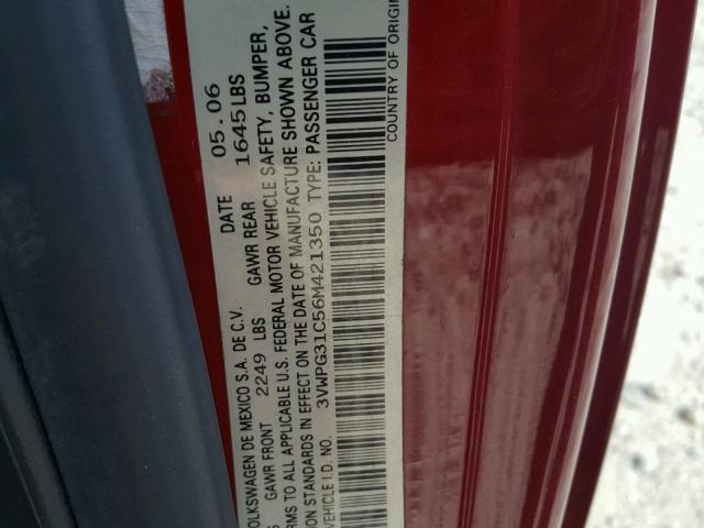 3VWPG31C56M421350 - 2006 VOLKSWAGEN NEW BEETLE 红色 照片 10