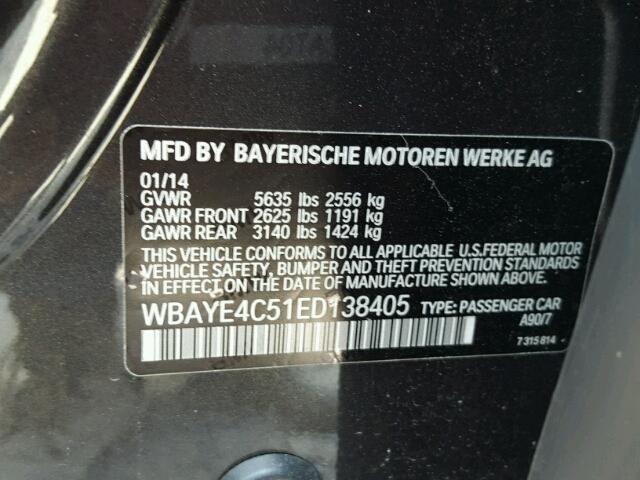 WBAYE4C51ED138405 - 2014 BMW 740 LI GRAY photo 10