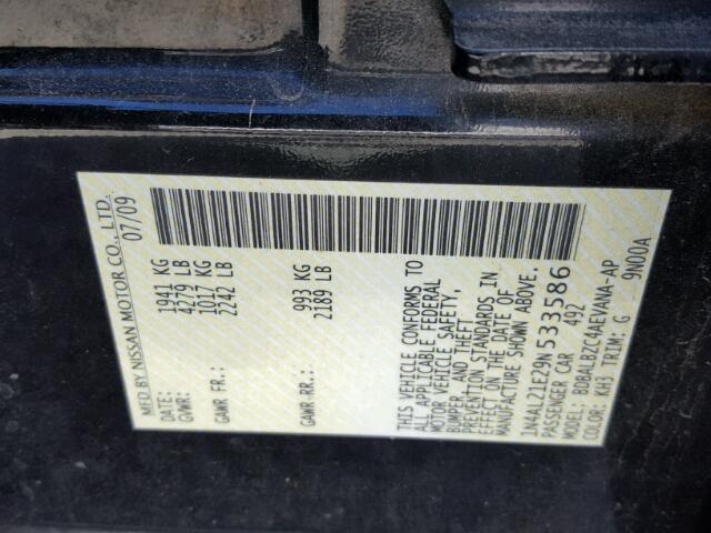 1N4AL21E29N533586 - 2009 NISSAN ALTIMA 2.5 BLACK photo 10